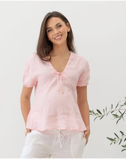 Angel Maternity - Brigitte Maternity Linen Blouse Top - Pink