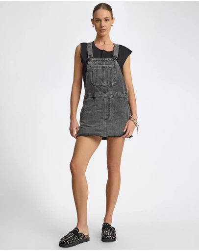 ONE TEASPOON - Raven Denim Mini Pini Dress - Washed Black