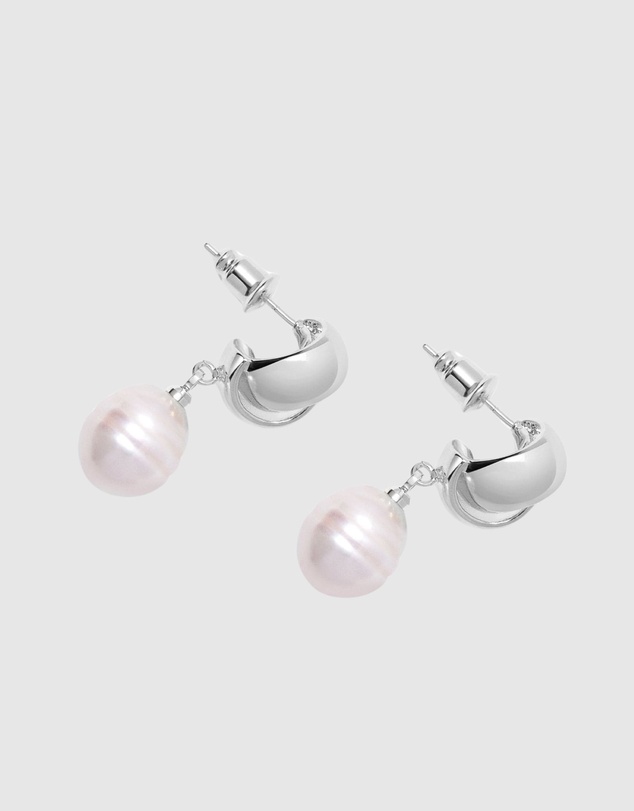 Nialaya Jewellery - Pearl Drop Earrings in Silver