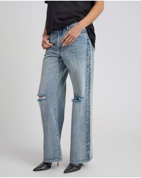 ONE TEASPOON - 25th Anniversary Jackson Mid Waist Wide Leg Studded Denim Jeans - Salty Dog
