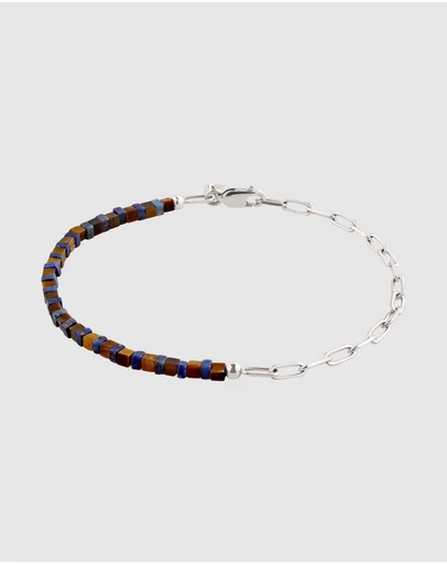Kuzzoi - ICONIC EXCLUSIVE - Bracelet Male Lapis Lazuli Blue and Tigers Eye 925 Sterling Silver