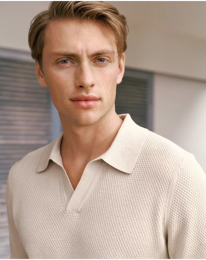 Trenery - Cotton Texture Stitch Polo in Stone