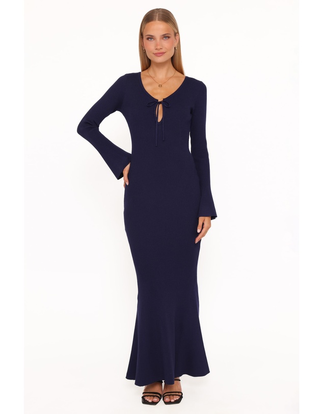 Petal & Pup - Desley Knit Long Sleeve Maxi Dress - Navy