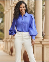 Sosandar - Linen Blend Blouson Sleeve Shirt