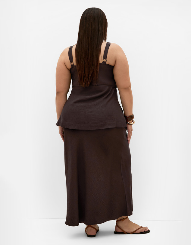 City Chic - Plus size Alexi Longline Tie Waist Top - chocolate