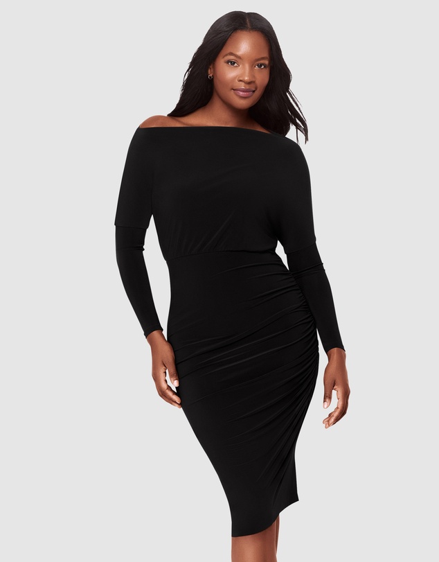 Miraclesuit Shapewear - Niki Off Shoulder Boat Neck Long Sleeve Shaping Dress