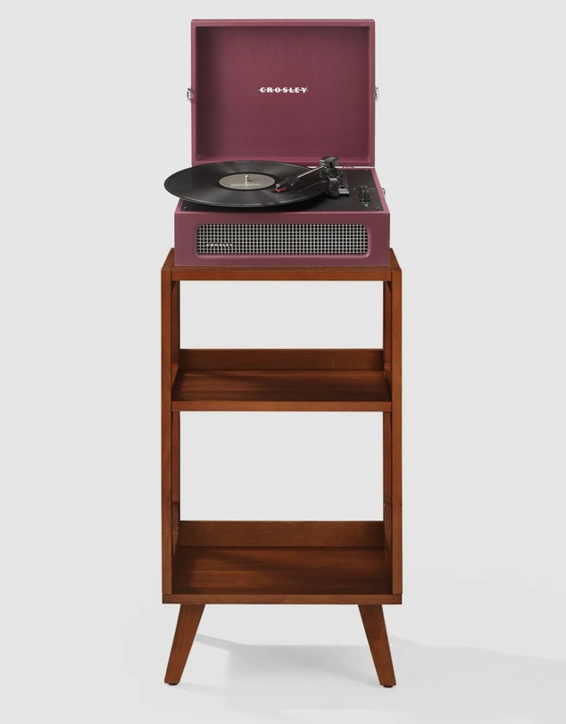 Crosley - Crosley Voyager Bluetooth Portable Turntable + Crosley Asheville Stand Bundle - Burgundy