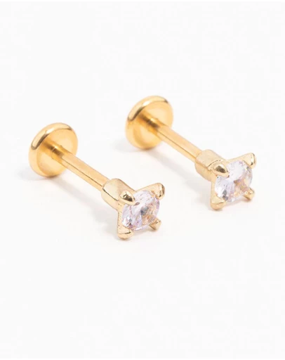 Lovisa - Gold Plated Surgical Steel Mini Cubic Zirconia Flat Back 2-Pack