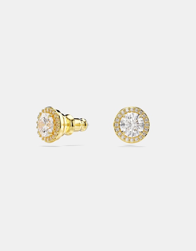 Swarovski - Una Angelic stud earrings, Round cut, Gold tone, Gold-tone plated