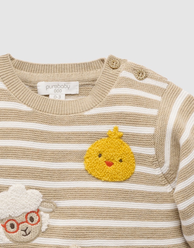 Purebaby - Stripe Bunny Friends Knit Jumper -Kids-Babies