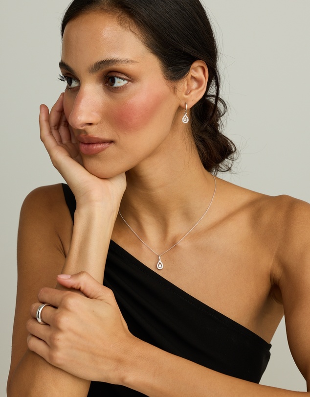 Michael Hill - Lume Lab Pear Halo Pendant and Drop Earrings Box Set with 0.73 Carat TW of Laboratory-Grown Diamonds in Sterling Silver