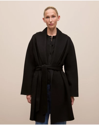 Trenery - Double Faced Wool Wrap Coat in Black