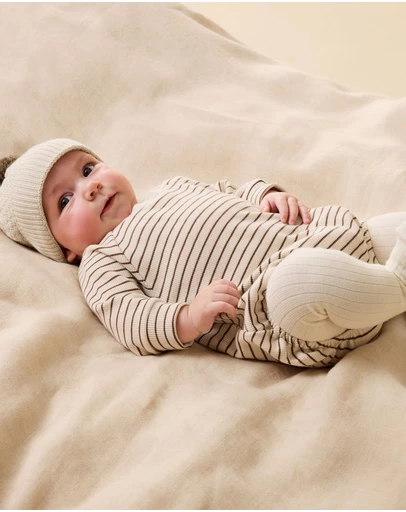 Wilson & Frenchy - Nutmeg Stripe Organic Waffle Bodysuit - Babies