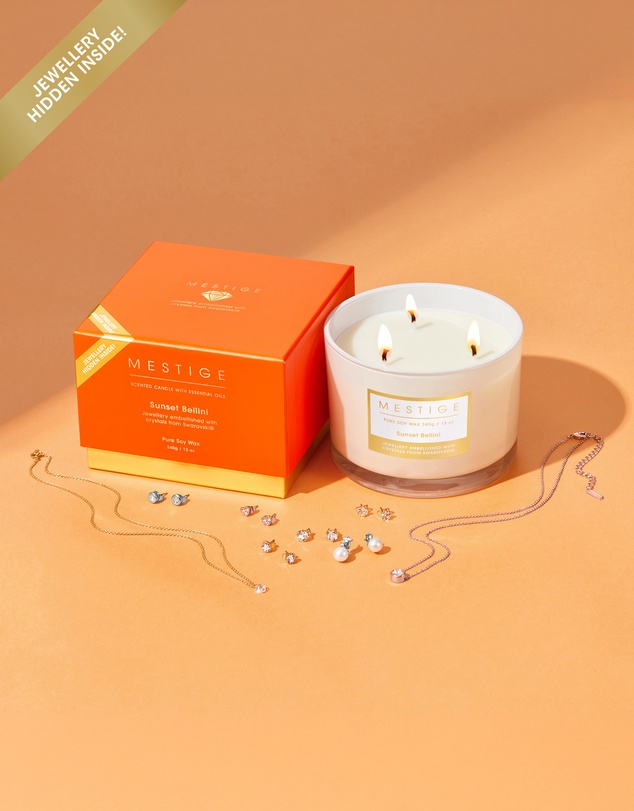 Mestige - Sunset Bellini Scented Soy Candle 340g - Hidden Jewellery Embellished with crystals from Swarovski