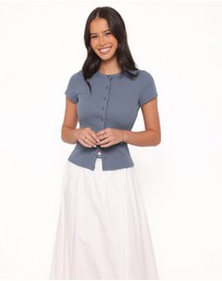 Petal & Pup - Tylarah Short Sleeve Cardigan Top - Denim Blue