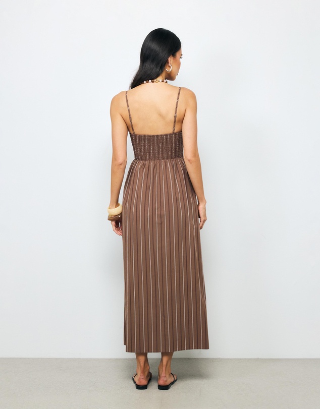 AERE - Marlowe Stripe Shirred Midi Dress
