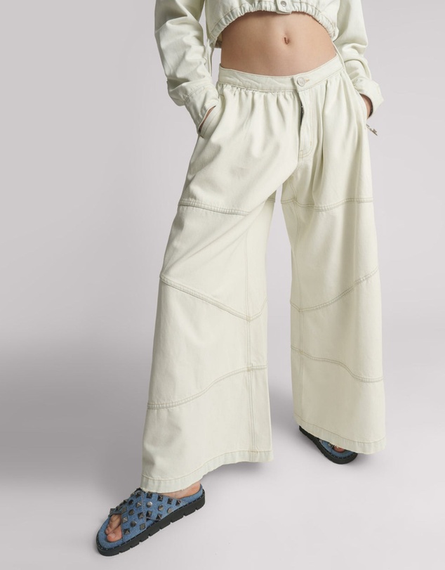 ONE TEASPOON - Daddios Low Waist Super Wide Leg Denim Jeans - Blue Cream