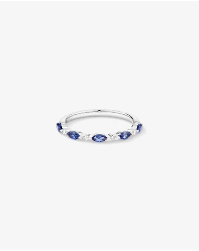 Michael Hill - Marquise Cut Ceylon Blue Created Sapphire Gemstone and Diamond Ring in Sterling Silver