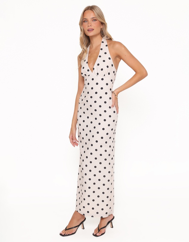 Petal & Pup - Adora Halterneck Maxi Dress - White Polka Dot
