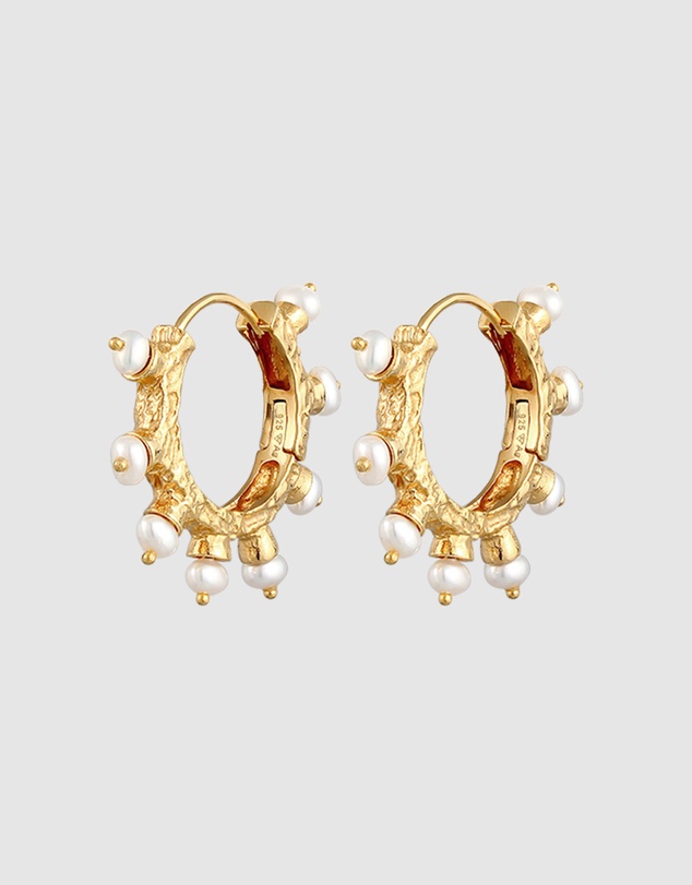 Haze & Glory - ICONIC EXCLUSIVE - Earrings Sun of Pearl Huggie 925 Sterling Silver Gold-Plated