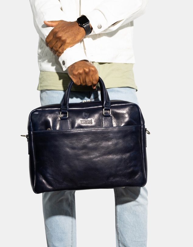 Republic of Florence - The Tokyo Blue Leather Laptop Briefcase