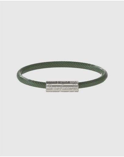 GUESS - Silver-Tone 6MM Green Leather Bracelet