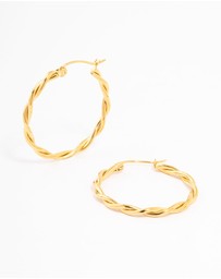 Lovisa - Waterproof Gold Plated Stainless Steel Medium Thin Twisted Hoop Earrings
