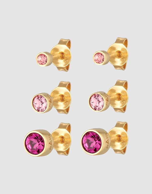 Elli Jewelry - Earrings Set Stud Crystals Pink in 925 Sterling Silver Gold Plated