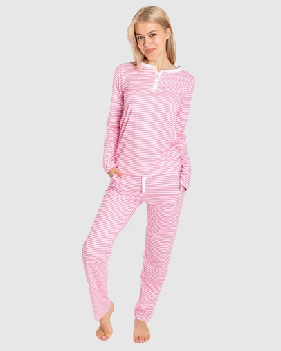 Sant And Abel - Women's Peony Jersey Knit Stripe Long PJ Set