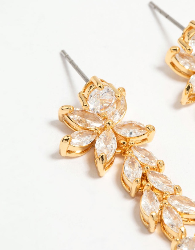 Lovisa - Gold Plated Cubic Zirconia Medium Flower Vine Drop Earrings