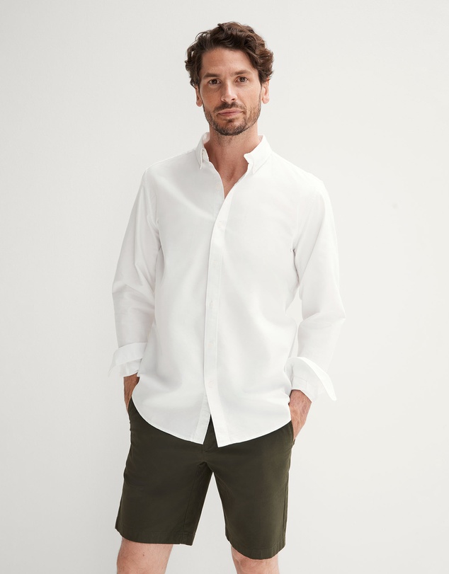 Trenery - Regular Fit Cotton Oxford Shirt in White