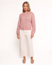 Petal & Pup - Addie Tonal Flower Knit Sweater - Pink