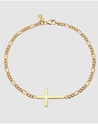 Kuzzoi - ICONIC EXCLUSIVE - Bracelet Male Cross Figaro Chain 925 Sterling Silver Gold Plated