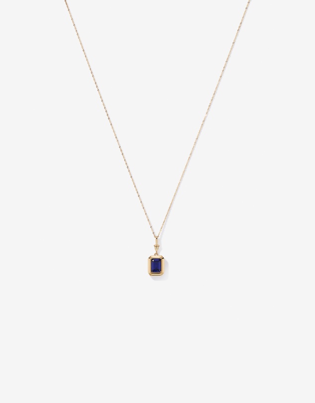 Michael Hill - Emerald Cut Created Sapphire Bezel Pendant with Chain in 10kt Yellow Gold