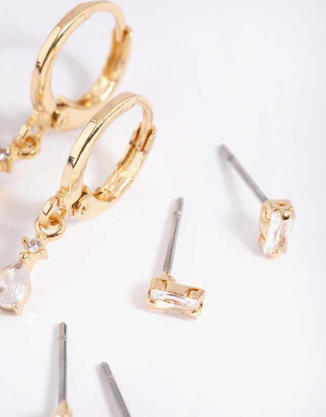 Lovisa - Gold Plated Brass Pear Cubic Zirconia Huggie Hoop Earrings