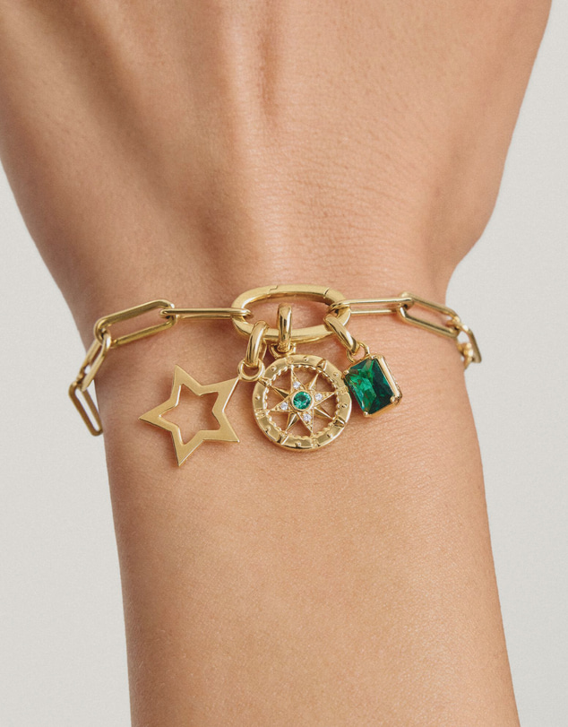 THOMAS SABO - Gold-Plated Compass Charm with Green Nano Crystal