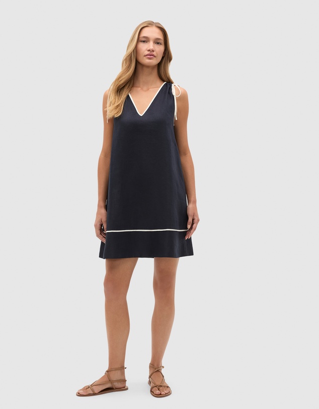 Seed Heritage - Linen Contrast Piping Mini Dress