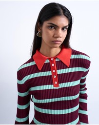 TOPSHOP - Knitted Striped Collar Polo