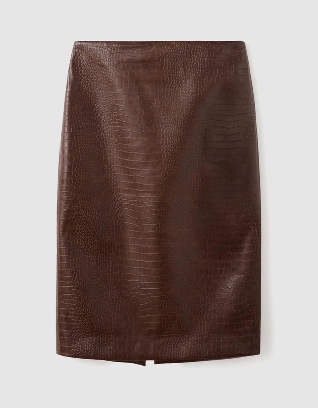 M.N.G - Croco Faux Leather Midi Skirt