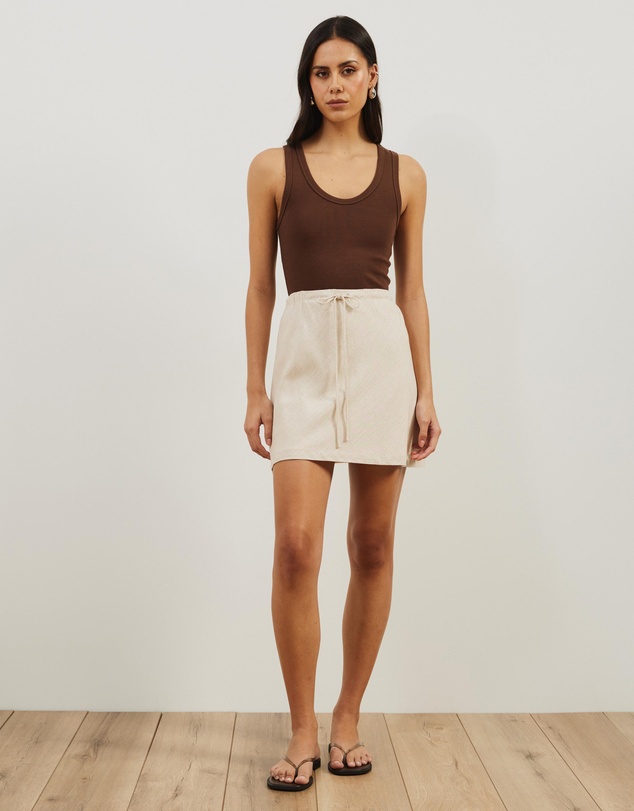 Atmos&Here - Tenley Linen Blend Drawstring Mini Skirt