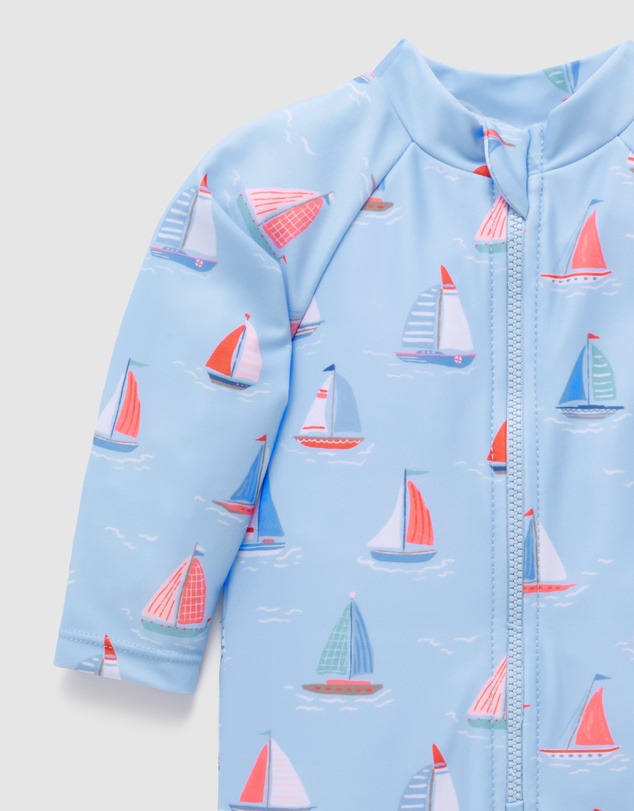 Purebaby - Printed Long Sleeve Rashie Sunsuit- Kids-Babies