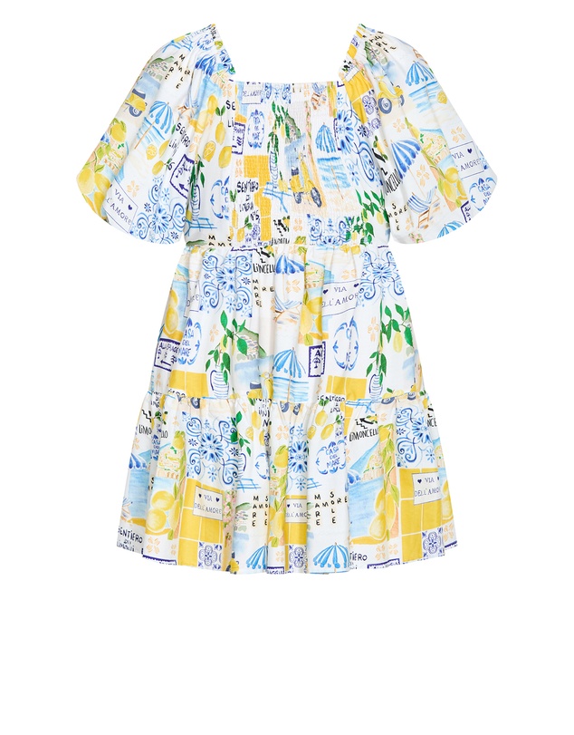 City Chic - Plus Size Fantasy Amalfi Print Puff Sleeve Mini Dress - white