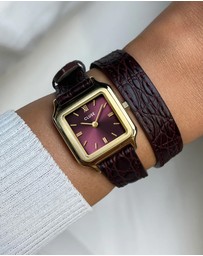 Cluse - Gracieuse Petite Watch Double Crocodile Leather, Wine, Gold Colour