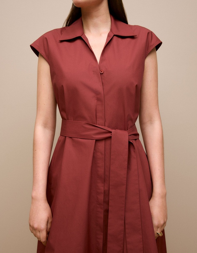 Trenery - Poplin Cap Sleeve Shirt Dress in Deep Red