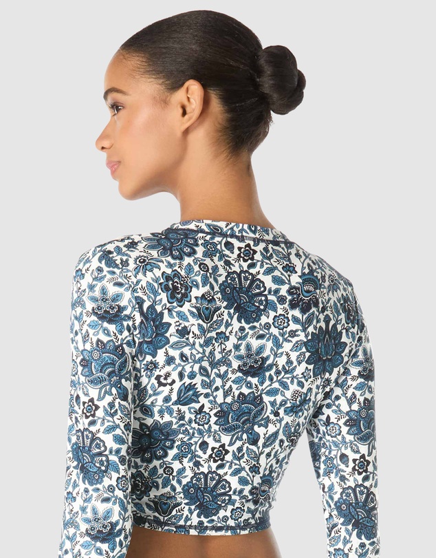 Michael Kors - Provincial Fleur Cropped Zip Front Long Sleeve Rashguard
