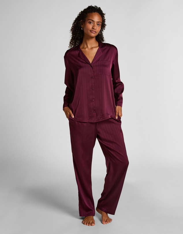 Hunkemoller - Long Sleeve Satin Pinstripe PJ Set