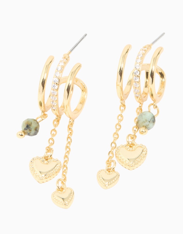 Lovisa - Gold Plated Heart & Semi Precious Stone Chain Hoop Earrings