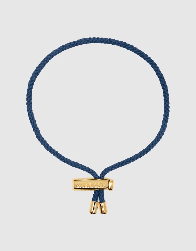 Nialaya Jewellery - Men's Navy Blue String Bracelet with Adjustable Gold Lock