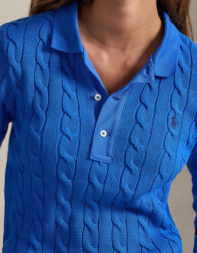 Polo Ralph Lauren - Cable-Knit Cotton Long-Sleeve Polo Shirt - The ICONIC Exclusive