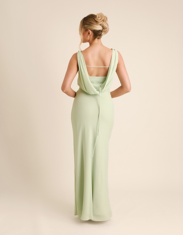 Six Stories - Plunge Cowl Front Chiffon Bridesmaid Dress with Neck Scarf